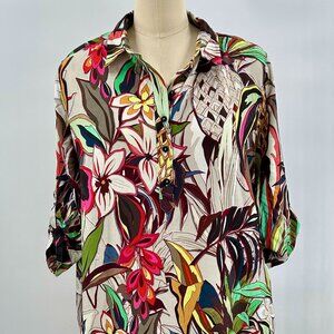 Milano Italy Floral Tunic Dress | Italian Viscose Shirt Dress | Size 42 Medium |